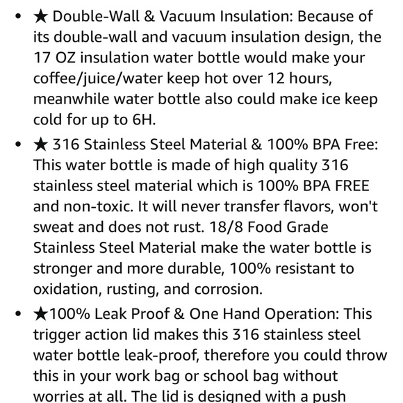 NEW Long Seng Water bottle 17oz, New double walled metal bottle BPA free - Picture 3 of 4